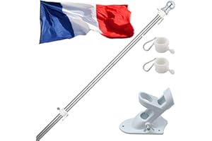 HORSE SECRET Kit de mástil de aluminio para bandera de 180 cm con soporte para mástil de acero inoxidable fijado en la pared con anillos giratorios