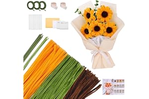 COMIUS SHARP 400 Pezzi Scovolini Colorati per Lavoretti, con Carta Adesiva per Fiori, Istruzioni, Carta da Imballaggio, Stick Hot Melt, per Bouquet di Tulipani Fai da Te Bastone Decorativo in ciniglia (Girasole)