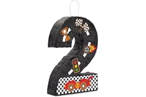 BLUE PANDA Number 2 Race Car Pinata for Party Supply & Two Fast Birthday Decor - 3-Ply Construction & Party Decoration - 16.5 x 11.85 x 3 In, Pack of 1