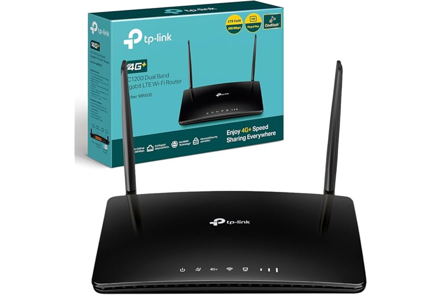TP-Link Archer MR600 AC1200Mbps 4G+ Cat6 Wireless Dual Band 4G Router With Sim Slot, SIM Slot Unlocked, MU-MIMO technology, WiFi Router Mode, No Configuration required,Guest Network & Parental Control