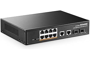 MokerLink Przełącznik Gigabit PoE 12 portów, 8 GE PoE+, 2 GE Uplink, 2 Gigabit sfp, 120W 802.3af/at PoE, przełącznik Ethernet Plug and - Play bez wentylatora