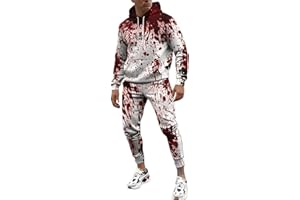 HANRAZ Halloween Kostüm Herren Horror Pullover + Blutige Hose Problem Gelöst Outfit Casual Jogginganzug Lustige Hoodie Scary Kostüme Blut-Splash Sportanzug Costume Men