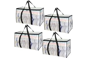 YAMAIDUO 4 Piezas 90L Grande Bolsas Mudanza, Resistentes Bolsas Almacenaje Ropa con Correas Cremalleras y Asas, Alternativa a las Cajas de Mudanza, Impermeable Storage Bags para Guardar Ropa y Embalar