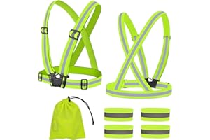 GOTANC Gucass 2Pcs Bretelle Catarifrangenti + 4 Polsini Riflettenti, Gilet Regolabile per Auto, Gilet di Sicurezza per Corsa e Bicicletta, Gilet Riflettente per Uomini & Donne