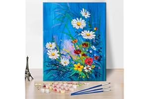 TISHIRON Blue Paint by Numbers for Adults Beginner, Flowers DIY Adult Flower Floral Paint by Number Kits On Canvas Acrylic Paint,Drawing Paintwork with Paintbrushes Oil Painting Home Decor16 x20