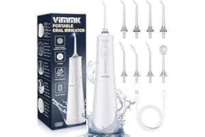 VIMMK Jet Dentaire Hydropulseur et Irrigateurs Oral avec 5 Modes de Pression d'eau et 8 Embouts Remplaçables, Rechargeable et Étanche IPX7, Réservoir 300ML (Blanc)