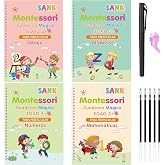 TOPJOWGA Magic Spanish Calligraphy Notebook, 4 Pieces Writing for Children, Reusable Erasable Practice Notebook, 5 Refills an