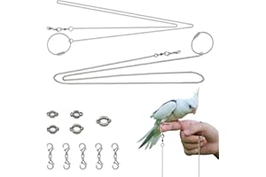 LELE LIFE Lot de 2 laisses d'oiseaux de 1 m avec anneaux de cheville de 5 tailles, en acier inoxydable, anti-morsure, harnais d'oiseau, chaîne d'entraînement volante, corde de jambe pour perroquet