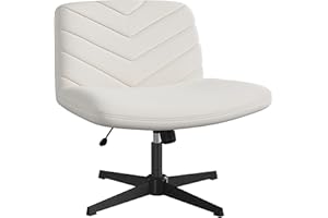 Yaheetech Silla de Oficina sin Reudas, Silla Piernas Cruzadas con Función Mecedora, Ancha Sila de Escritorio para Juegos, Silla de Maquillaje sin Brazos para Casa, Beige