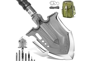Zune Lotoo Pala Plegable, Pala Multifuncional de Acero Martensítico Irrompible, 28 en 1 Pala Compacta de Camping con 7 Ángulos Ajustables, Pala Portátil para Senderismo Camping Jardín, Annihilate F3