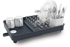 Joseph Joseph Extend Expandable Dish Drainer Rack with Removable Cutlery Holder Swivel Draining Spout - Grey, 4