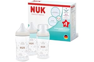 NUK Perfect Match Babyflaschenset | Ab 3 Monate | Passt sich dem Baby an |Temperature Control | Anti-Colic | 260 ml | BPA-frei | Silikontrinksauger, Medium | Regenbogen | 3 Stück