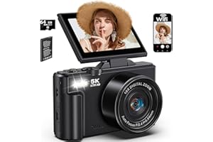 LONGYI Digital Camera 5K 75MP Cameras for Photography Vlogging with WIFI, 64GB Card, 18X Zoom,3.0" LCD 180° Flip Screen Compact Photo Camera for Travel Youtube Beginners Adults（Black）