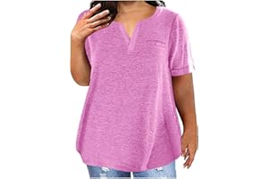 HAOLEI Camisetas Manga Corta Mujer,Blusa Mujer Verano 2024 con Cuello en Pico,Color Sólido T-Shirt Multicolor Shirt Tallas Grandes Blusa Casual Tops Básica Camiseta Mujer Pullover Blusa