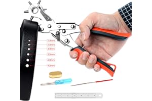 AIRAJ PRO Leather Hole Punch,Upgraded Version Belt Puncher with 6 Round Holes,Heavy Duty Revolving Plier Tool Hole Punch Set,Suitable for Belts,Bands,Straps,Pet Collars,Shoes,Cards