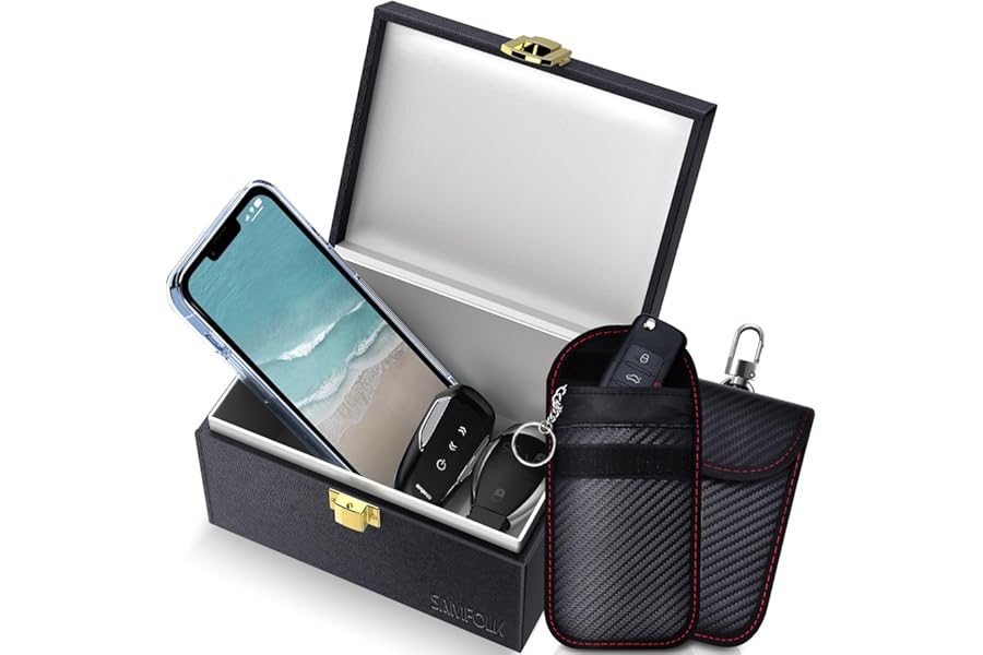Samfolk Faraday Box and Pouch 2 Pack, Keyless Entry Car Key Safe Protector,Anti-Theft Signal Blocking Cages