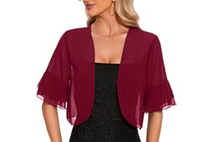 Atxnn Bolero Mujer de Gasa Chaqueta Verano Toreras de Media Manga con Volantes Cardigan Corto Ligero para Fiesta Vestidos