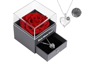 EAPRALA Eternal Rose Gifts for Mum,Preserved Real Rose Gifts on Mothers Day Christmas,Romantic Mum Birthday Gifts with Necklace for Mum Women Her Grandma,Red