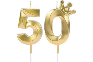 URAQT Födelsedagsljus i form av siffra 50, 3D guldfärgade, krona