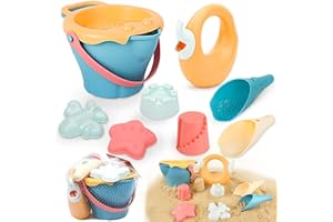 Sanlebi Beach Toys for Kids, 9 Pcs Play Sand Toys with Mesh Bag Summer Beach Games for Toddler Children