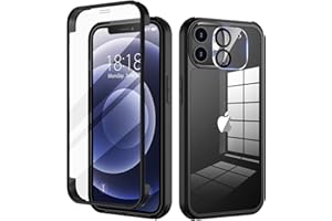 seacosmo für iPhone 12 Mini Hülle mit eingebautem Panzerglas Displayschutz und Kamera Schutzfolie [9H HD], 360 Grad Handyhülle Ganzkörper Stoßfeste iPhone 12 Mini Case - Schwarz