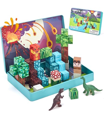 Set De Construction Magnétique 44 Pièces – Chalet Forestier Et Routes, Boîte Métallique Portable, Dès 3 Ans