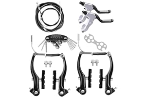 Hmseng 2 Pairs Bike Brakes, Universal Complete V Bike Brakes Set, Mountain Bike Replacement for Most Bicycle,Road Bike Brakes Cables with Front Back Wheels and Bike Brake Levers-Dark Black