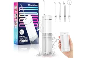 JTF Hydropulseur Jet Dentaire Portable Mini, Électrique Voyage Irrigateur Oral Detartreur Avec 5 Buses Rechange, 4 Modes Water Flosser, 230 ML Réservoir D'eau Escamotable, IPX7 Étanche(Blanc)