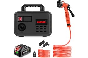ONEVAN pompe a eau sans fil, pompe a eau electrique avec batterie 4000 mAh, 15 L/min pompe arrosage jardin, pompe à eau sur batterie inclus tuyau d'arrosage, filtre et arroseur 7 en 1