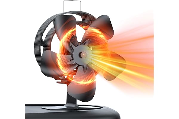 Ventilateur Poele à Bois avec thermomètre, ventilateur oscillant à 60° avec 5 pales de 210 mm, fonctionnement thermique et silencieux (sans électricité) pour poêles à bois/Cheminée/Gaz (HL-300C1-0)