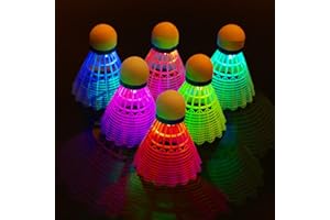 FORMIZON Badminton LED, 6 Pièces Volant Lumineux Badminton, LED Volant de Badminton Balle, Nylon Badminton avec Une Grande Stabilité et Durabilité pour Les Activités Sportives Intérieur et Extérieur