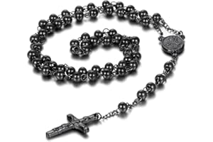 OIDEA Pendentif Collier Homme Femme Pendentif Fantaisie Croix Chrétien Christianisme Jésus Classique Retro Couleur Noir en Acier Inoxydable avec Sac Cadeau Chaîne 8mm Largeur