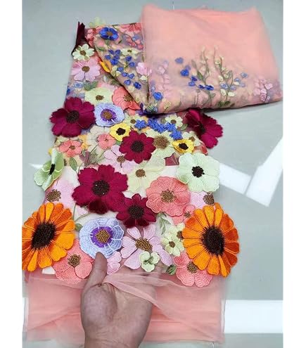Tessuto Pizzo Fiori 3D - 130x91 Cm, Garza Ricamata, Per Abbigliamento E Decorazioni - Foto 9