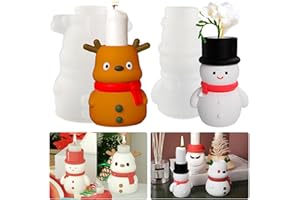 TUXUZAL Moldes de Silicona 3D para Navidad - Portavelas, Muñeco de Nieve, Alce - Molde de Fundición de Resina para Velas Navideñas