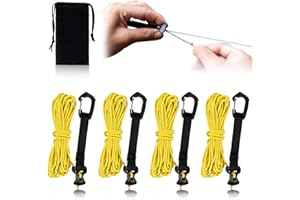 HIKEMAN 4M Reflective Tent Guy Ropes - Ultralight Outdoor Tent Guide Rope with Locking Carabiner Clip,2mm 100% Nylon Cord Wind Line for Awning Camping Hiking Tents (Yellow, 4M)