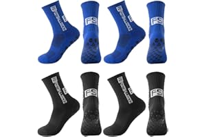 HABNI Calcetines Antideslizantes Futbol 4 Pares 2 Azul Marino 2 Negro Talla 33-39 Niños Deportivos
