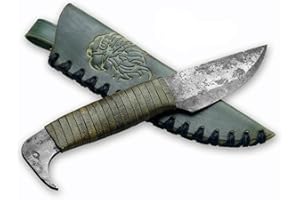 Toferner à lame fixe de Couteau en acier tête d'oiseau - forgé à la main & à l’aspect antique - Lame pointue ultra-tranchante - Design antique élégant - Étui en cuir authentique inclus