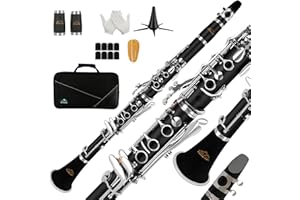 EASTROCK si b Clarinette pour Débutants, professionnelle clarinette plate 17 clés en nickel, clarinette d'étudiant ABS clarinette avec étui rigide, support, gants (Noir)