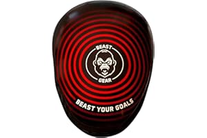 ‎BEAST GEAR Beast Gear Box-Pads - echtes Rindsleder Mitts für Hook & Jab - Curved Design mit Handgelenkstütze & Verstellbarer Gurt für MMA, Kickboxen & Muay Thai - Sparring Equipment