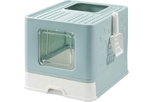 Suhaco Cassetta Igienica per Gatti con Coperchio Forato Nessun Odore e Fuoriuscita di Rifiuti, Entrata Superiore Lettiera Chiusa Paletta Inclusa per Gatto,51 x 38 x 41 cm XXL (Verde)