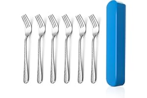 HaWare 6 Pcs Stainless Steel Hammered Toddler Children Forks Set, Small Metal Cutlery for Kid’s Self Feeding, Mirror Polished& Dishwasher Safe