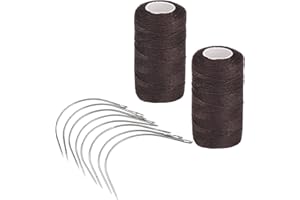 MFUOE 18 Pieces Hair Extension Weave Set with Hair Extension Thread and C-Curve Type Needles for Weaving Sew Decoration Hair Extension Hair Weaving（Brown）