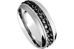 Piersando Facettierter Spinner Ring Ketten Center Edelstahl Silber