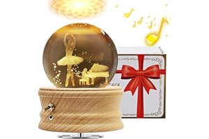 BUOTAU Caja de Música con Bola de Cristal 3D, Caja de Música Giratoria 360° Luminosa con Proyección de luz y Base de Madera para Niños, Esposas, Madres, Regalo Decorativo Creativo(Princesa de Ballet)