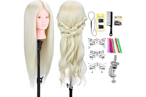 ‎NEVERLAND BEAUTY & HEALTH AIMEI Friseur Kopf, 24 Zoll 70% echte Haar Mannequin Training Styling Puppe Kopf mit Make-up für Kinder Üben Flechten + Twist Stick + Gesicht Edelsteine + Clamp