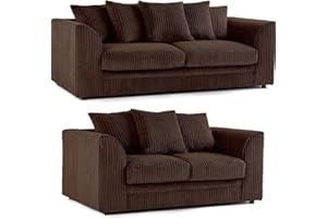 SOFASELECTIONUK LTD Jumbo Cord Scatter Back 3 and 2 Seater Sofa Sets Supreme Comfort Duo Dylan Brown Soft Cord Settee Collection For Your Living Space with Double the Style and Comfort (Brown, 3+2 Seater)