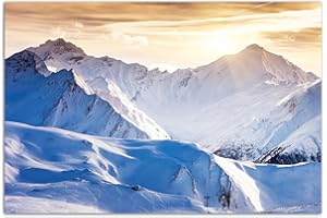 AUGENBLICKE WANDBILDER 120x80cm - Fotodruck auf Leinwand und Rahmen Winterlandschaft Schnee Berge Abendsonne - Leinwandbild auf Keilrahmen modern stilvoll - Bilder und Dekoration