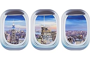 Drydiet Airplane Wing Stickers Plane Window Clings Self Adhesive Airplane Wall Decals Aviation Wall Decor 3D Wallpaper Art Gifts for Travel Birthday Party Favor Decorations(City)