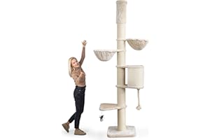 HAPPYPET Kratzbaum 'Elmo' Grosse Katzen Stabil XXL Deckenhoch, 250 bis 275 cm - 18 cm Dicke Stämme, Große Liegemulden bis 20 kg, Höhle, geprüftes Holz, Katzenkratzbaum für Maine Coon