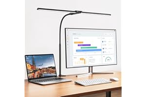 ‎EPPIEBASIC Schreibtischlampe LED Dimmbar, 1200 Lumen Doppelkopf Klemmbar für Homeoffice, Augenschutz Schwanenhals Büro Tischlampe, Monitor Lampe Schwarz mit 5 Farbtemperatur-Helligkeitsstufen